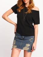 Shein Black Short Sleeve Asymmetrical Knitwear