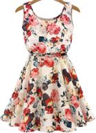 Shein Muiticolour Sleeveless Round Neck Florals Print Dress