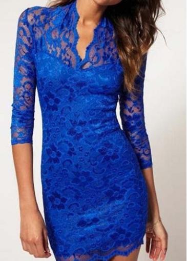Rosewe Charming Three Quarter Sleeve Navy Blue Sheath Dress