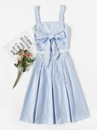 Shein Striped Bow Tie Crop Cami Top With Box Pleated Skirt