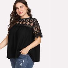 Shein Plus Lace Yoke Smock Top