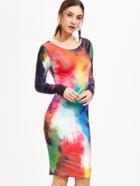 Shein Multicolor Printed Long Sleeve Bodycon Dress