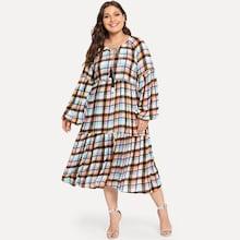 Shein Plus Bishop Sleeve Embroidery Plaid Dress