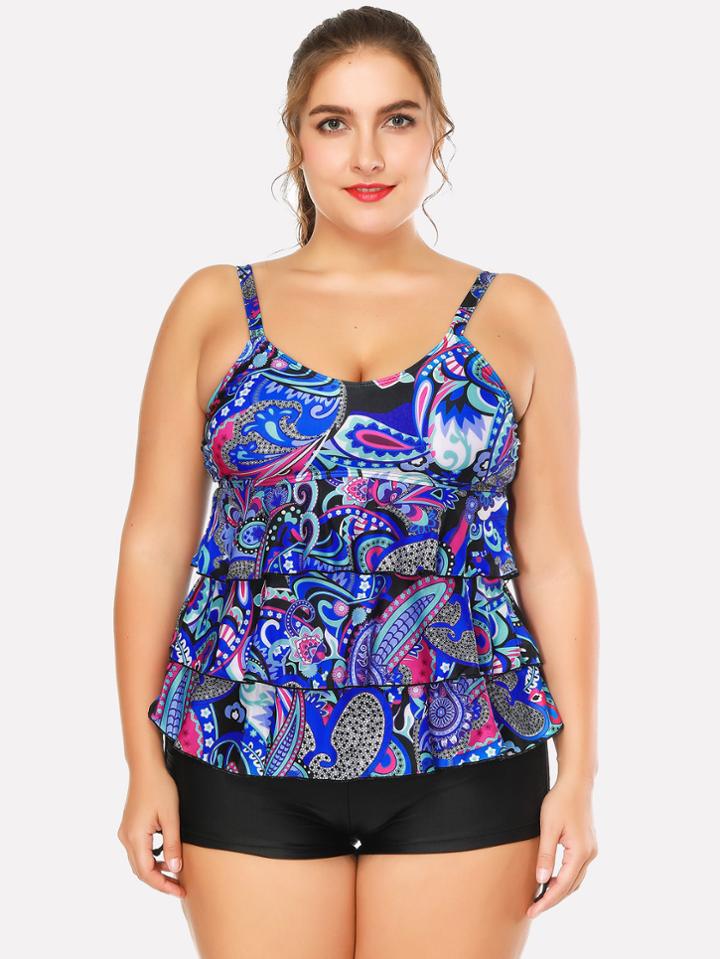 Shein Paisley Print Tiered Tankini Set
