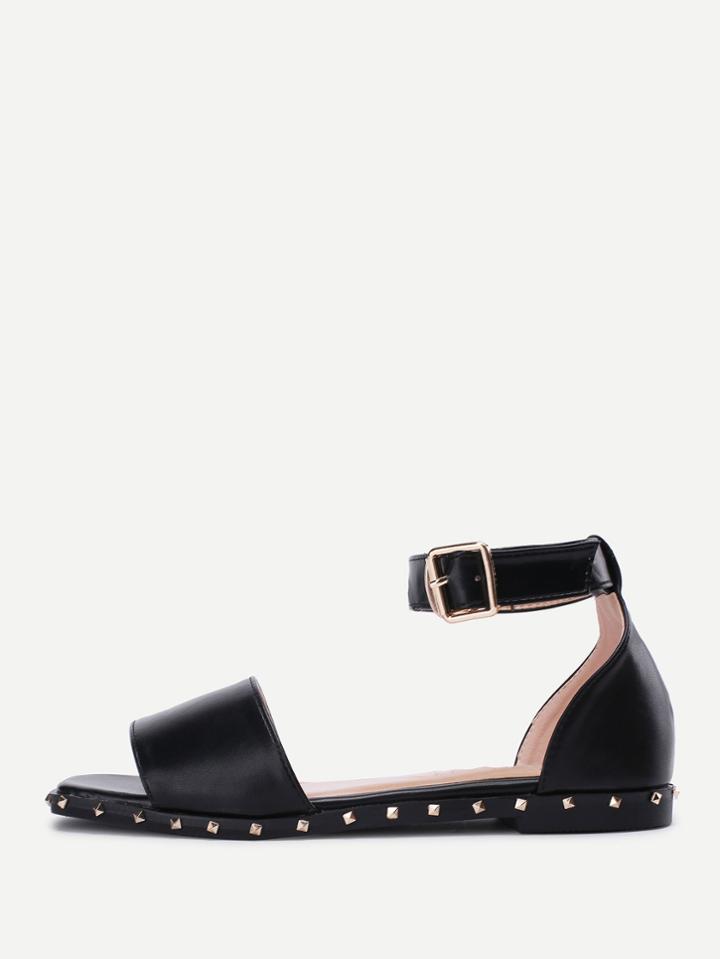 Shein Studded Detail Ankle Strap Flat Sandals