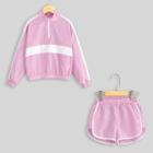 Shein Girls Zip Half Placket Jacket & Shorts Set