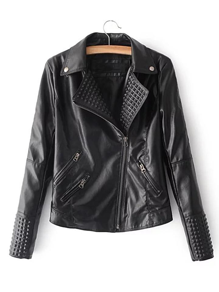 Shein Pu Moto Jacket With Rivet Detail
