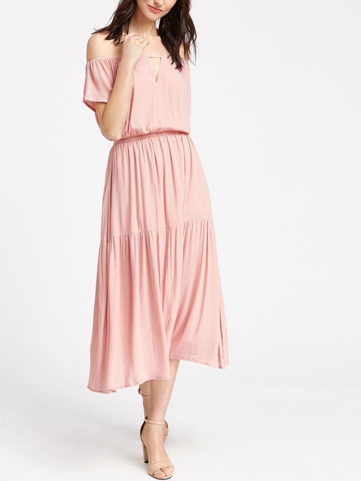 Shein Front V Cut Bardot Tiered Dress