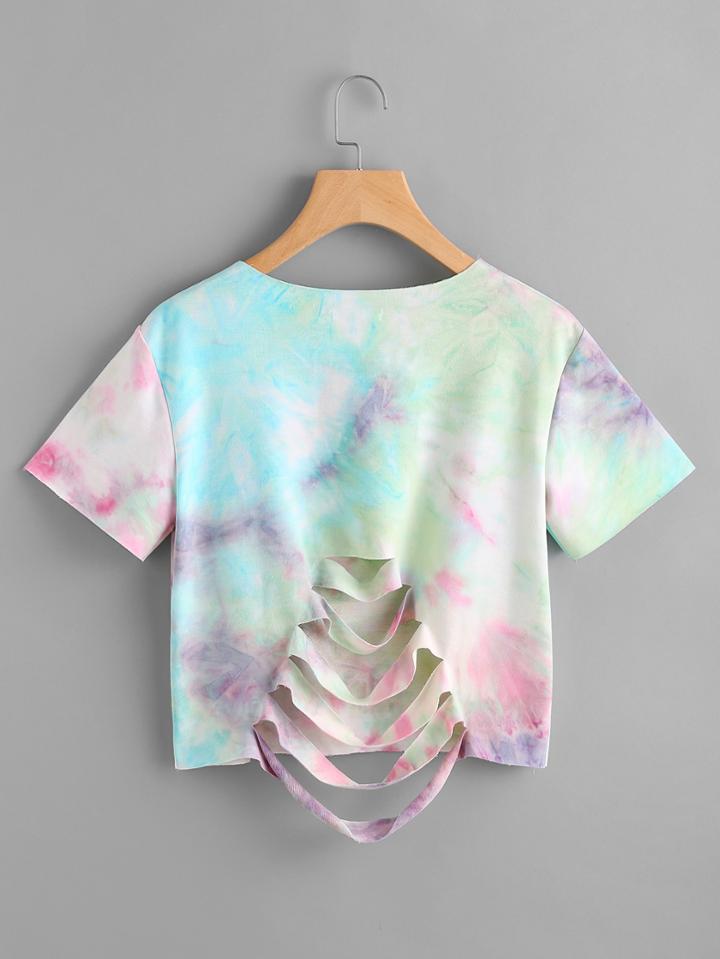 Shein Slashed Back Pastel Tie Dye Tee