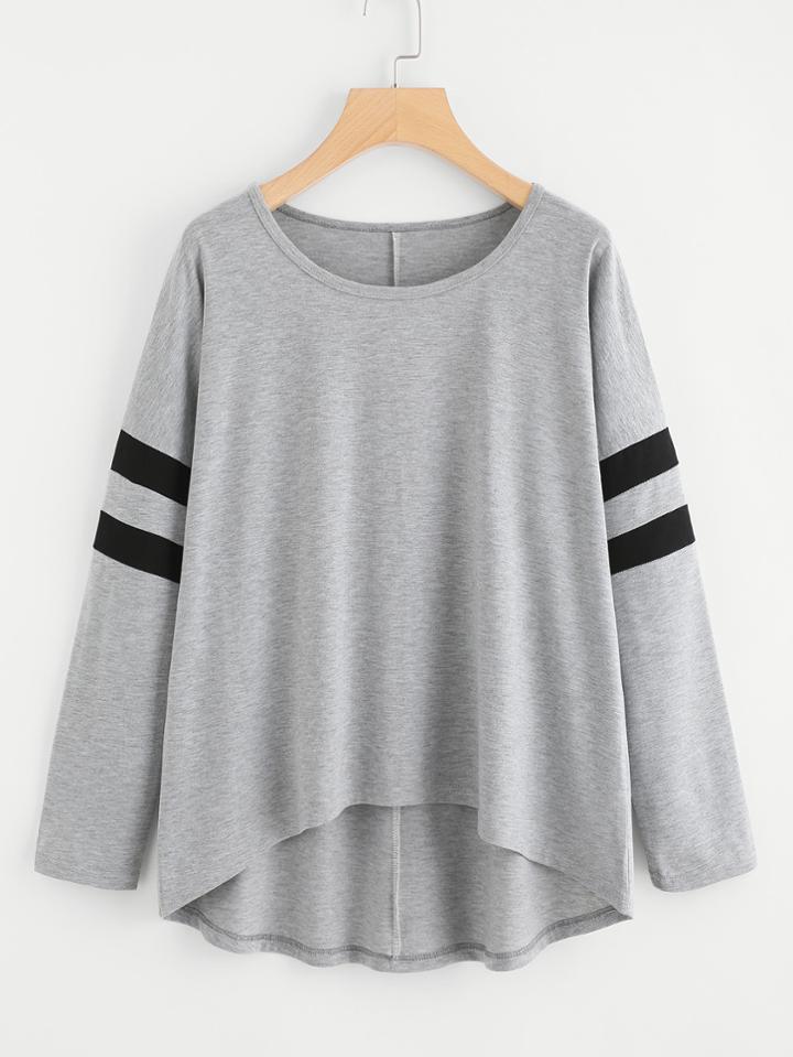 Shein Varsity Striped Dip Hem Tee