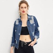 Shein Ripped Faded Wash Denim Jacket