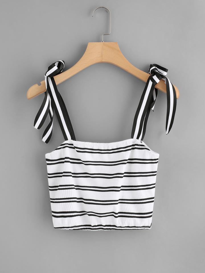 Shein Tie Strap Crop Ribbed Top