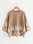 Shein Printed Scalloped Hem Batwing Sweater