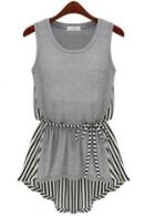 Rosewe Grey And Stripes Splicing Sleeve Summer T Shirt
