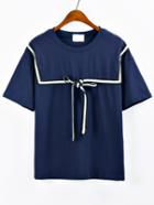 Shein Striped Bow Embellished T-shirt - Blue