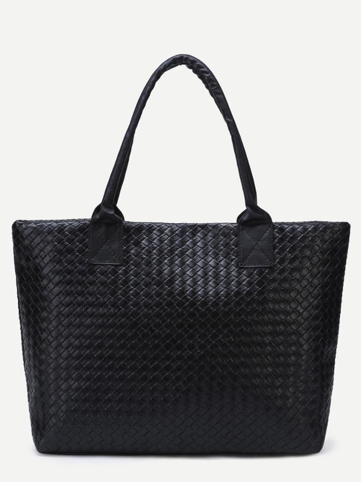 Shein Black Woven Pu Tote Bag