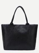 Shein Black Woven Pu Tote Bag