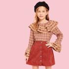Shein Girls Zip Back Ruffle Trim Plaid Top