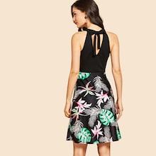Shein Palm Tree Print Flare Dress