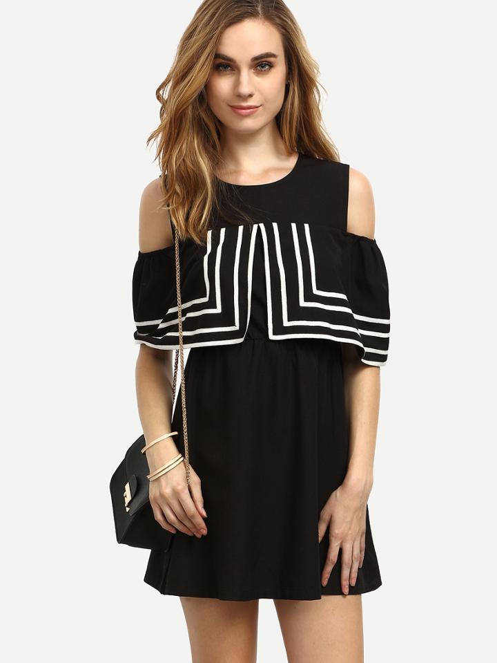 Shein Black Cold Shoulder Ruffle Dress