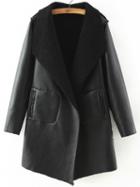 Shein Black Shawl Collar Asymmetrical Pu Coat