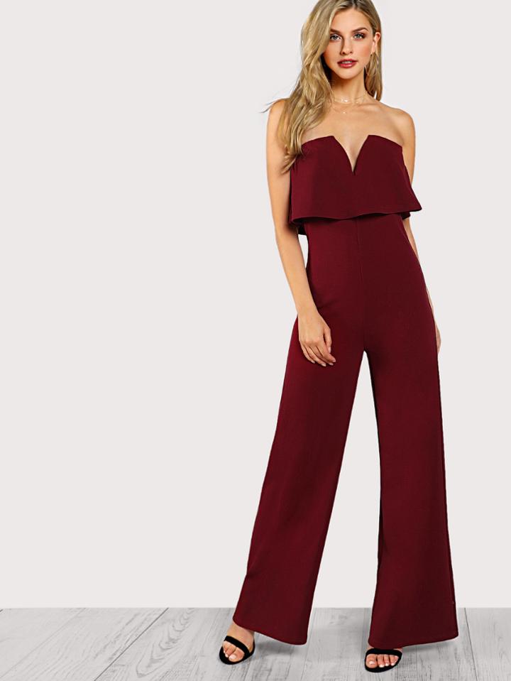 Shein V Notch Two Layer Tube Jumpsuit