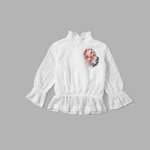 Shein Toddler Girls Stereo Flowers Lace Overlay Blouse