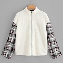 Shein Contrast Plaid Teddy Jacket