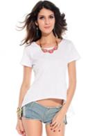 Rosewe Laconic Solid White Short Sleeves T Shirt With High Low Hem