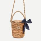 Shein Straw Bucket Bag With Polka Dot Bow