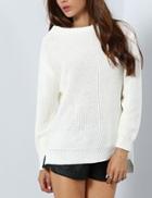 Shein White Round Neck Loose Split Sweater