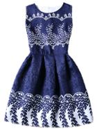 Shein Leaf Print Fit & Flare Sleeveless Dress - Navy