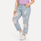Shein Plus Pearl Beaded Ripped Rolled Hem Jeans