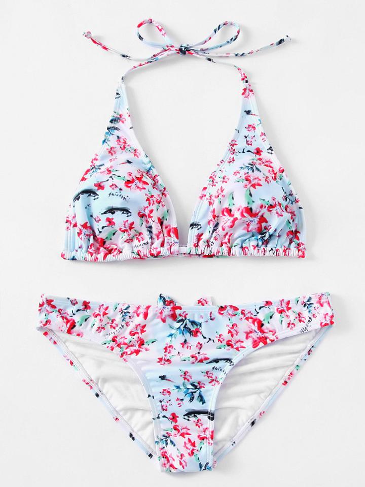 Shein Florals Self Tie Bow Detail Bikini Set
