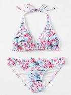 Shein Florals Self Tie Bow Detail Bikini Set