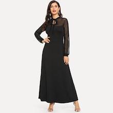 Shein Mesh Panel Tie Neck Dress