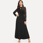 Shein Mesh Panel Tie Neck Dress