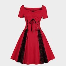 Shein 50s Lace-up Front Drawstring Lace Contrast Dress
