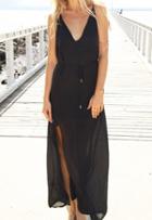 Shein Black Beachy V Neck Backless Split Maxi Dress