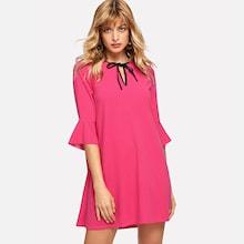 Shein Tie Neck Bell Sleeve Dress