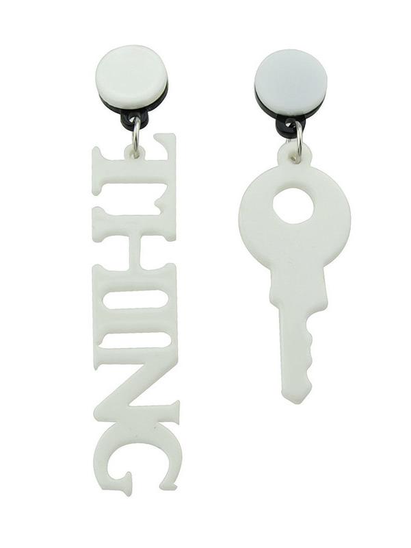 Shein White Key English Alphabet Shape Asymmetrical Earrings