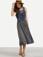 Shein Grey Tank Dress With Crop Denim Cami Top