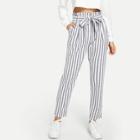Shein Vertical Striped Frill Belted Pants