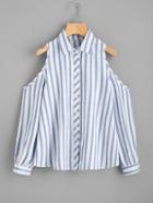 Shein Contrast Striped Open Shoulder Shirt
