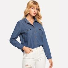 Shein Stitch Detail Pocket Front Denim Shirt