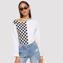 Shein Cold Shoulder Plaid Tee