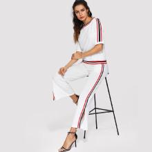 Shein Stripe Contrast Top & Split Side Pants
