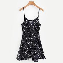 Shein Dotted Ruffle Hem Wrap Dress