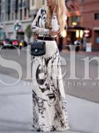 Shein White Floral Contrast Belt Maxi Dress