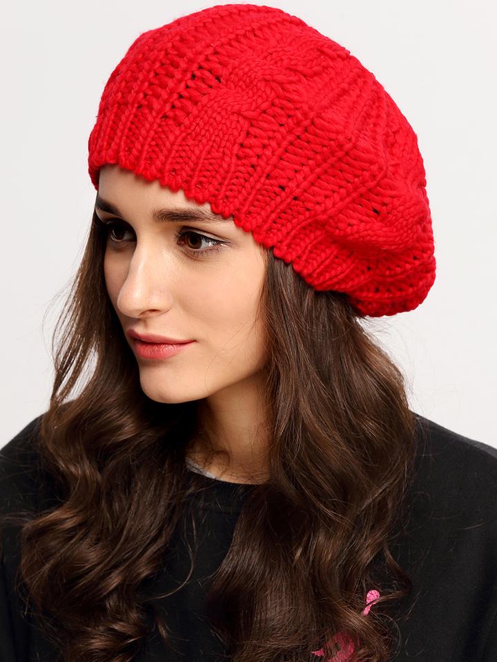Shein Red Knit Ski Loose Beret